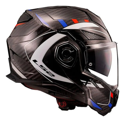 Capacete Escamoteável LS2 FF901 Advant X Carbon Future Branco Azul Vermelho Brilhante Tamanho 60/L