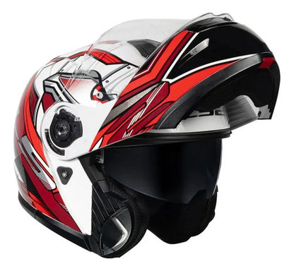 Capacete Escamoteável LS2 FF908 Strobe II Xdron com Óculos Solar Branco Vermelho
