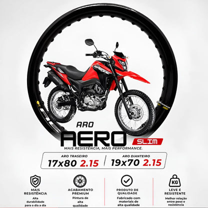 Par de Aros de Roda Aero Slim Monaco Honda Bros 125 150 160 2.15x19 e 2.50x17 Preto Brilhante