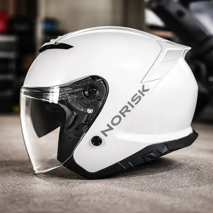 Capacete Aberto Norisk City Solid com Óculos Solar Interno Branco Brilhante