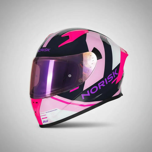 Capacete Norisk Flow Run com 2 Viseiras e Spoiler Rosa Azul Brilhante Tamanho 58/M