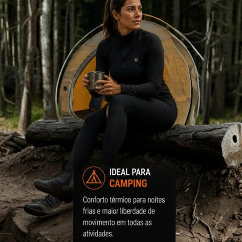 Blusa Térmica Segunda Pele Curtlo Thermoplus com Zíper Feminina Preto
