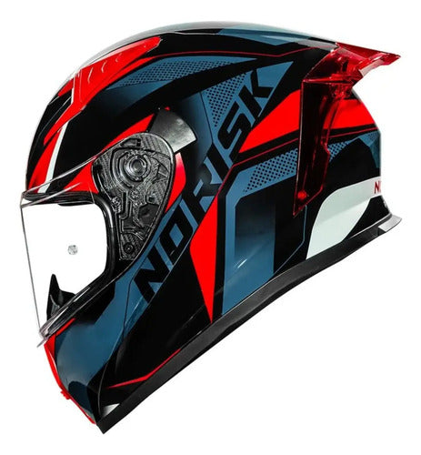 Capacete Norisk Flow Pulse com 2 Viseiras e Spoiler Azul Vermelho