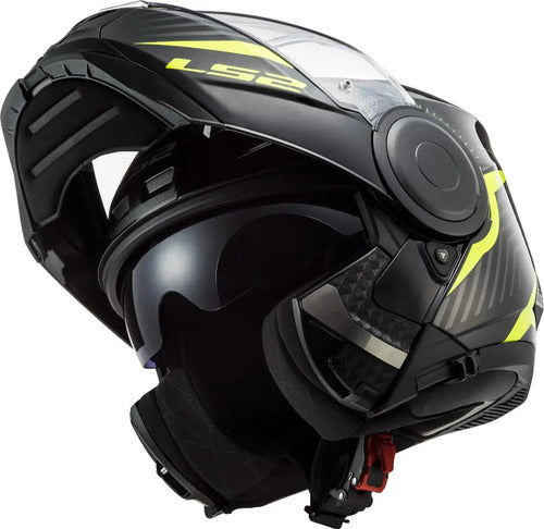 Capacete Escamoteável LS2 FF902 Scope Skid com Óculos Solar Interno Preto Amarelo