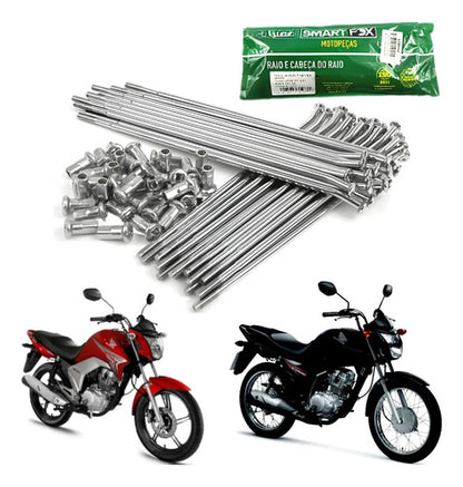Jogo de Raios Smartfox Honda Cg 125 Titan Fan 2000 a 2018 Cg 150 Titan Fan 4 mm Cromado