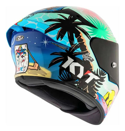 Capacete KYT TT-Course Riccardo Rossi Barcelona Branco Brilhante Tamanho 58/M