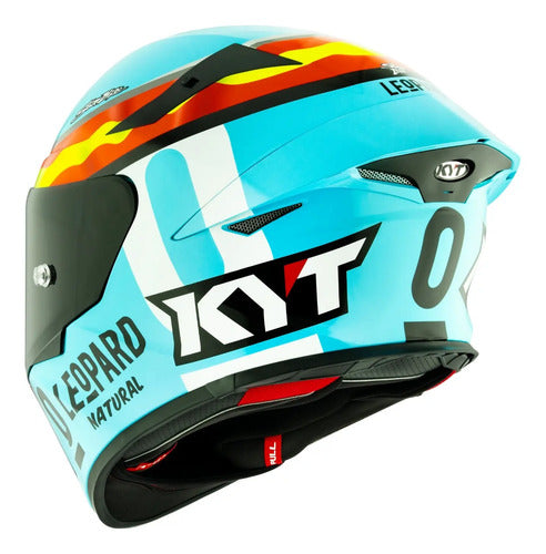 Capacete KYT TT-Revo Leopard Spaniard com Spoiler Azul Vermelho Amarelo Brilhante