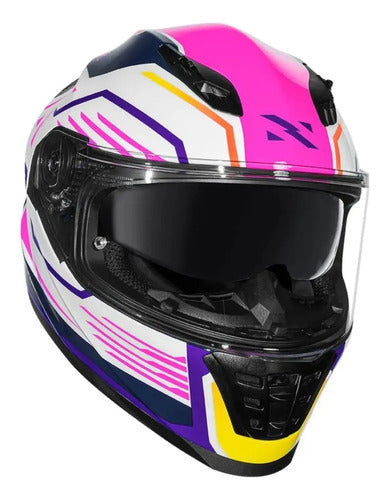 Capacete Norisk FF302 Soul II Factor com Óculos Solar Interno Branco Rosa Brilhante