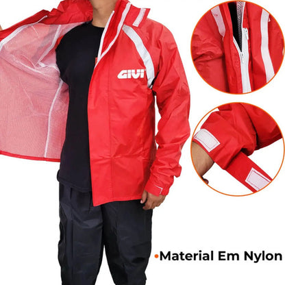 Capa de Chuva Conjunto Givi Nylon Masculina Vermelho Preto Tamanho M