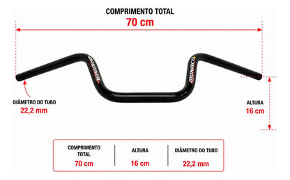 Guidão Monaco Honda Cg 125 150 160 Titan Fan Start Preto Brilhante