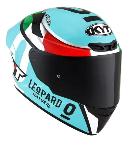Capacete KYT TT-Course Lorenzo Dalla Porta Leopard Azul Celeste Brilhante