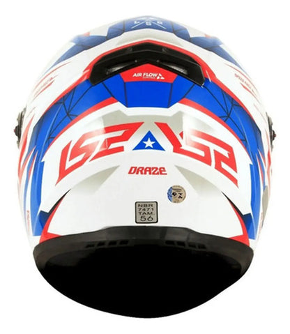 Capacete LS2 FF358 Draze Branco Azul Vermelho Brilhante Tamanho 60/L