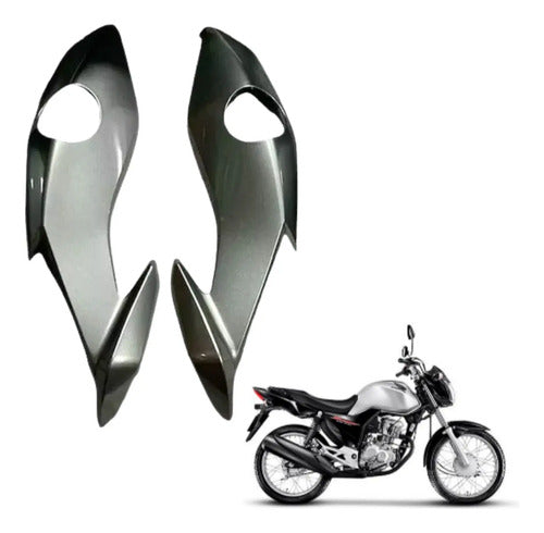 Par de Carenagens Laterais do Farol Paramotos Honda Cg 160 Fan Start 2022 a 2024 Prata Iron Nail