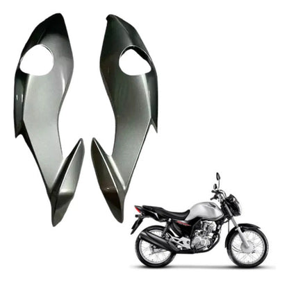 Par de Carenagens Laterais do Farol Paramotos Honda Cg 160 Fan Start 2022 a 2024 Prata Iron Nail