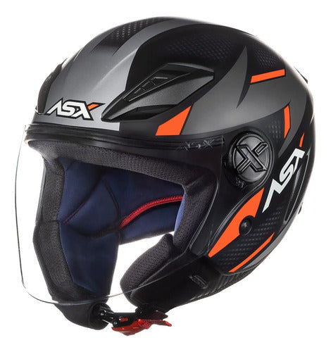 Capacete Aberto ASX City Air Square Preto Grafite Vermelho Fosco