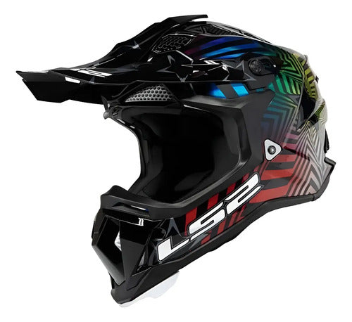 Capacete Off-Road LS2 MX700 Subverter Evo Super Collider Preto Brilhante