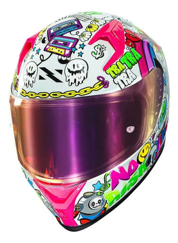 Capacete Norisk Flow Trap com 2 Viseiras e Spoiler Branco Colorido Tamanho 60/L