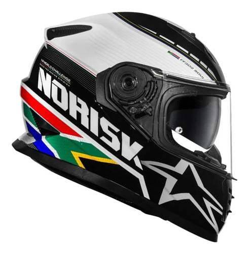 Capacete Norisk FF302 Soul II Grand Prix África do Sul com Óculos Solar Interno Branco