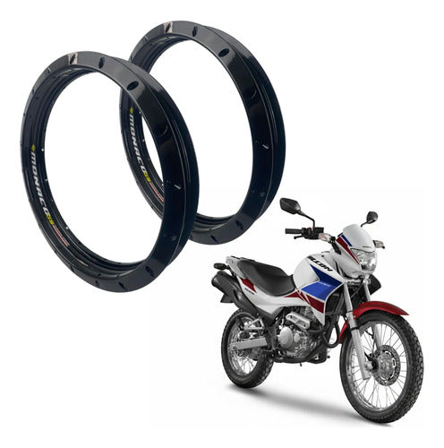Par de Aros de Roda GS Monaco Honda Nx 400 Falcon 1.85x21 e 2.15x17 Preto Brilhante