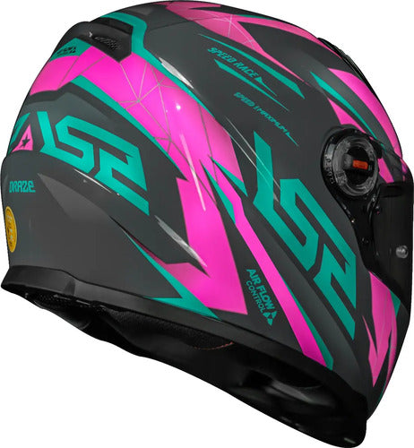 Capacete LS2 FF358 Draze Cinza Rosa Verde Brilhante