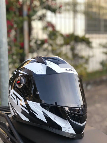Capacete LS2 FF358 Draze Preto Branco Brilhante