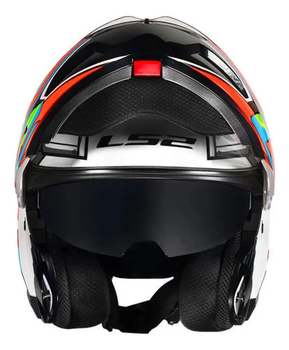 Capacete Escamoteável LS2 FF908 Strobe II Xdron com Óculos Solar Branco Laranja Neon