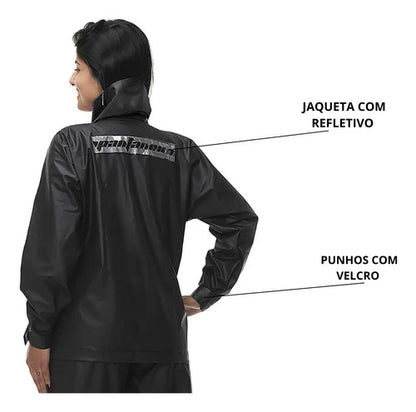 Capa de Chuva Conjunto Pantaneiro PVC com Gola Feminina Preto