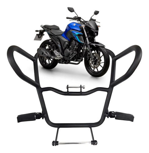 Protetor de Motor com Pedaleira Chapam Yamaha Fazer Fz25 250 2018 a 2025 Preto Fosco