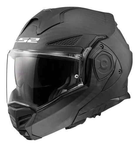 Capacete Escamoteável LS2 FF901 Advant X Carbon Solid com Óculos Solar Preto Fosco