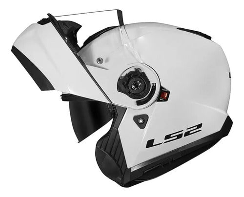 Capacete Escamoteável LS2 FF908 Strobe II Solid com Óculos Solar Branco Brilhante Tamanho 58/M