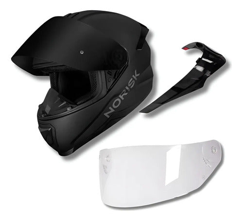 Capacete Norisk Razor Solid com 2 Viseiras e Spoiler Preto Fosco