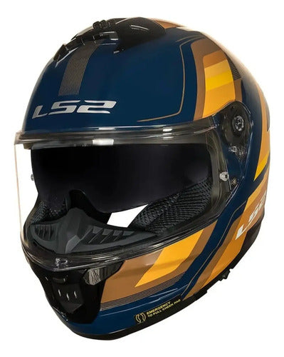 Capacete LS2 FF808 Stream II Vintage com Óculos Solar Interno Azul Laranja Brilhante