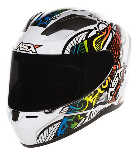 Capacete ASX City Flowers Branco Preto Colorido Brilhante