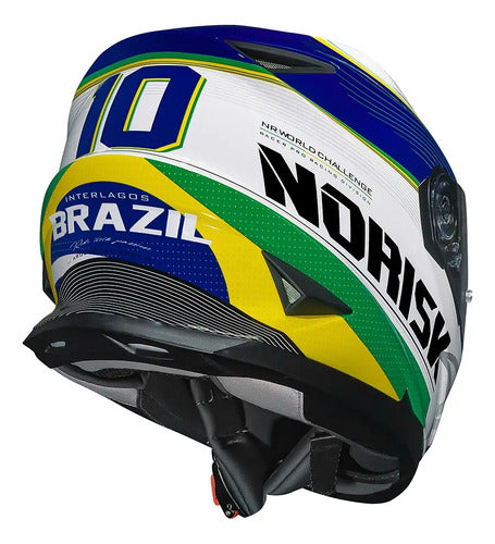 Capacete Norisk FF302 Soul II Grand Prix Brasil com Óculos Solar Interno Verde Amarelo Tamanho 60/L