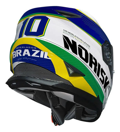 Capacete Norisk FF302 Soul II Grand Prix Brasil com Óculos Solar Interno Verde Amarelo Tamanho 60/L