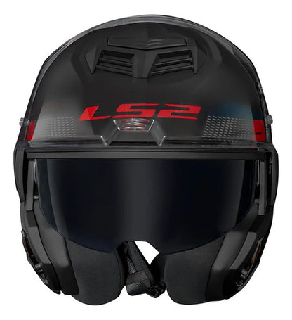 Capacete Escamoteável LS2 FF906 Advant Bend com Óculos Solar Preto Vermelho Fosco