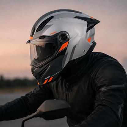 Capacete Escamoteável Axxis Ghostfighter SV Sleek Cinza Laranja Preto Brilhante Tamanho 60