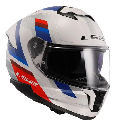 Capacete LS2 FF818 Storm III Sporty com Óculos Solar Interno Branco Azul Vermelho