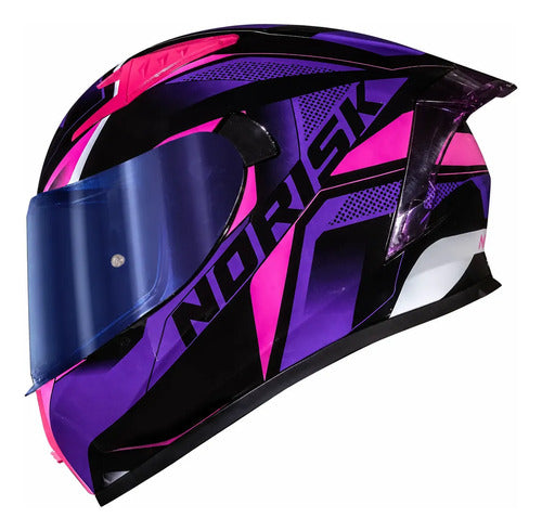 Capacete Norisk Flow Pulse com 2 Viseiras e Spoiler Roxo Rosa