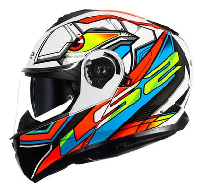 Capacete Escamoteável LS2 FF908 Strobe II Xdron com Óculos Solar Branco Laranja Neon