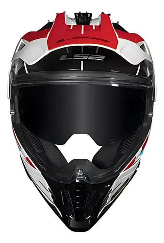 Capacete LS2 MX702 Pioneer II Namib com Óculos Solar Interno Branco Azul Vermelho