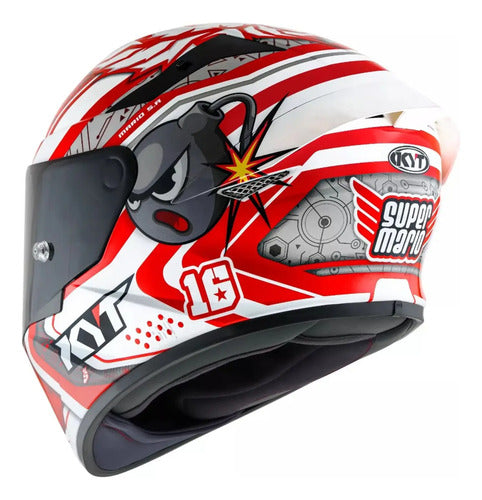 Capacete KYT TT-Course Super Mario Branco Vermelho Brilhante