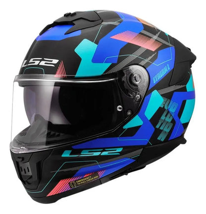 Capacete LS2 FF808 Stream II Mika com Óculos Solar Interno Preto Azul Fosco