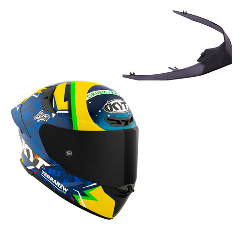 Capacete KYT TT-Revo Diogo Moreira 2024 com Spoiler Azul Verde Amarelo Brilhante