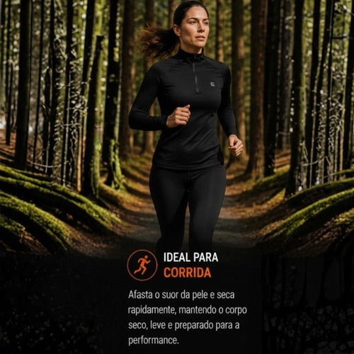 Blusa Térmica Segunda Pele Curtlo Thermoplus com Zíper Feminina Preto