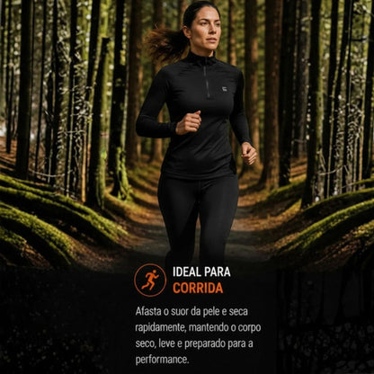 Blusa Térmica Segunda Pele Curtlo Thermoplus com Zíper Feminina Preto