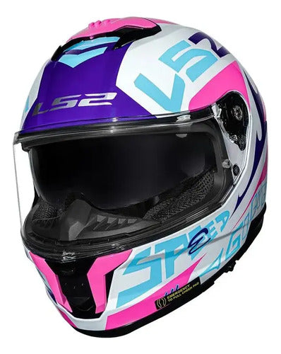 Capacete LS2 FF808 Stream II Race com Óculos Solar Interno Branco Roxo Rosa Brilhante