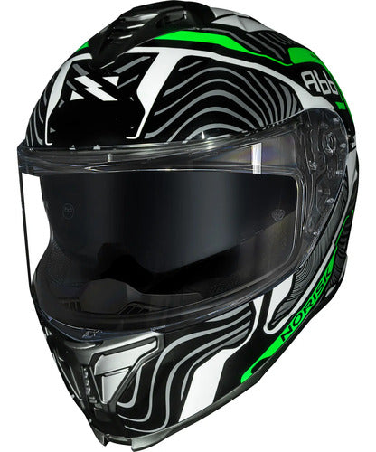 Capacete Norisk Strada II Fusion com Óculos Solar Interno Branco Preto Verde Brilhante