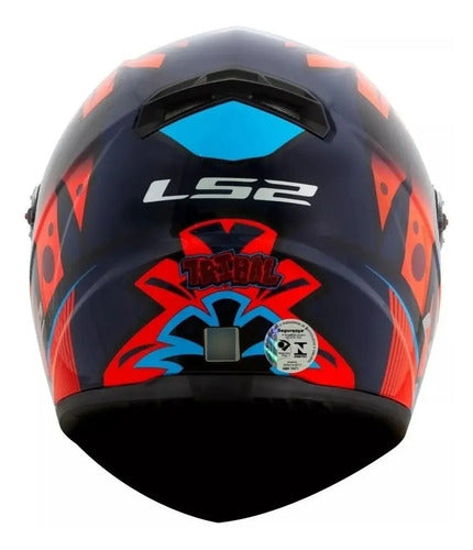 Capacete LS2 FF358 Tribal Laranja Preto Azul Brilhante