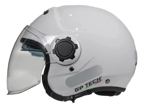 Capacete Aberto GP Tech Zoom Solid com Óculos Solar Interno Branco Brilhante